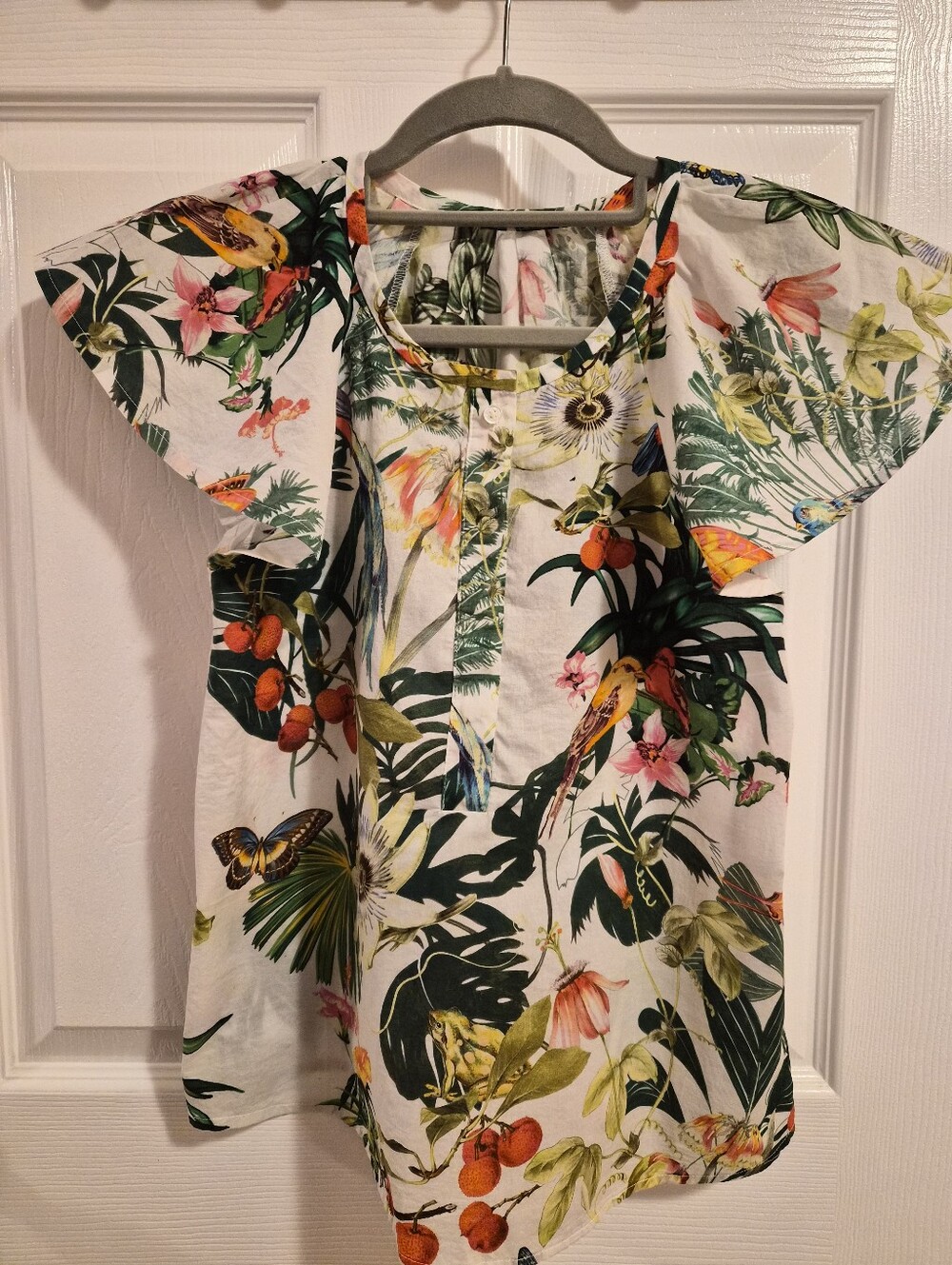 J. Crew Cotton Short Sleeve Blouse Tropical Print
